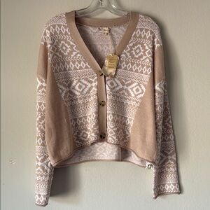 Hem & Thread Pink and White Geometric Cardigan